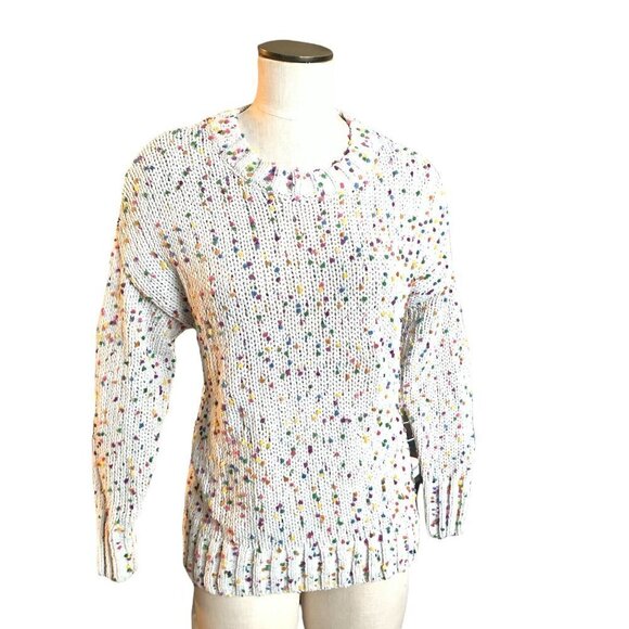 Seven7 Slouchy Chunky Knit Sweater Sz S Multicolor Confetti Pom Poms 193G - Picture 2 of 8